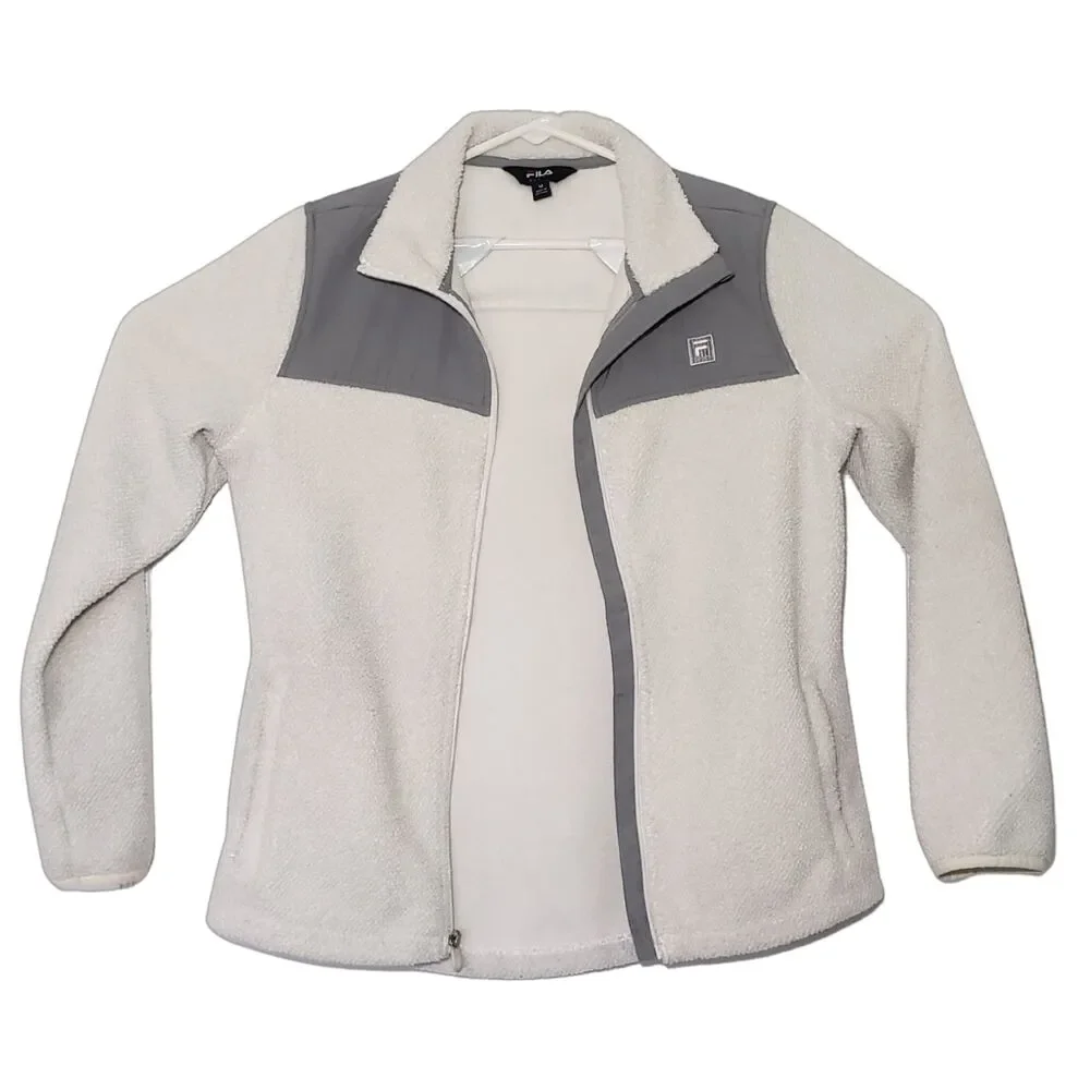 Fila Sport Fleece Jacket Women's Medium White and Grey Polyester - Picture 3 of 4